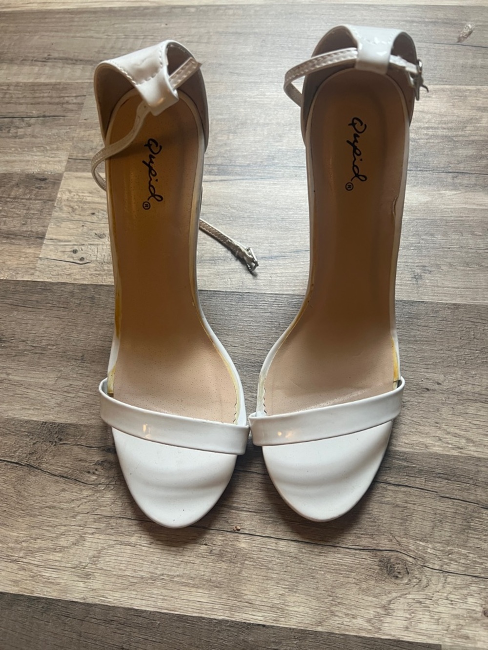 Qupid White Patent Ankle-Strap Open-Toe Heels